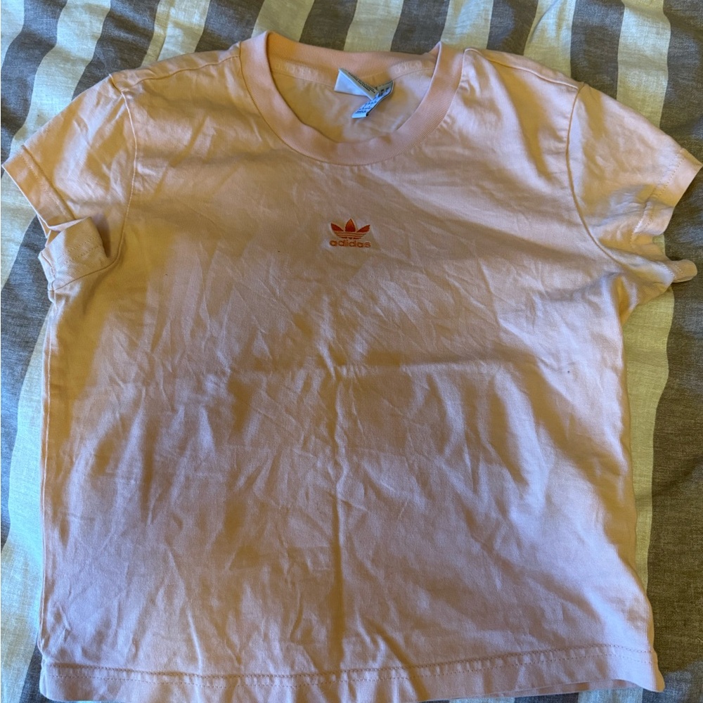 adidas Light Pink Trefoil Crop Crew Neck Tee